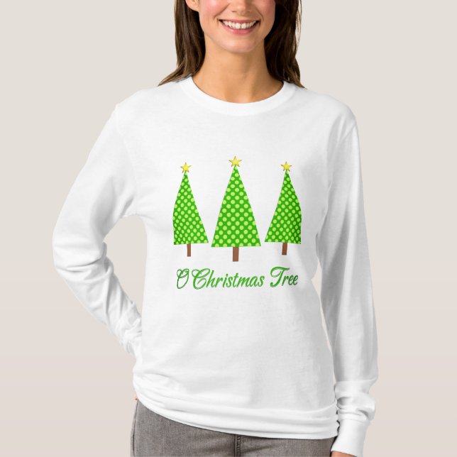 Lime Green Polka Dot Moderne Weihnachtsbäume T-Shirt (Vorderseite)
