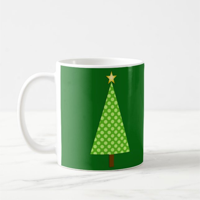 Lime Green Polka Dot Moderner Weihnachtsbaum Kaffeetasse (Links)