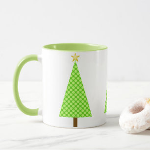 Lime Green Polka Dot Retro Moderner Weihnachtsbaum Tasse