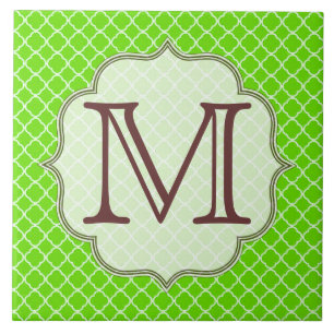 Lime Green Quarterfoil Latti Monogram Display Tile Fliese