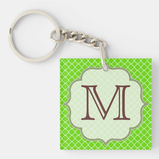 Lime Green Quarterfoil Latti Monogram Key Chain Schlüsselanhänger (Vorderseite)