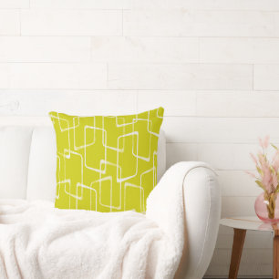 Lime Green Retro Lino Geometrisches Muster Kissen