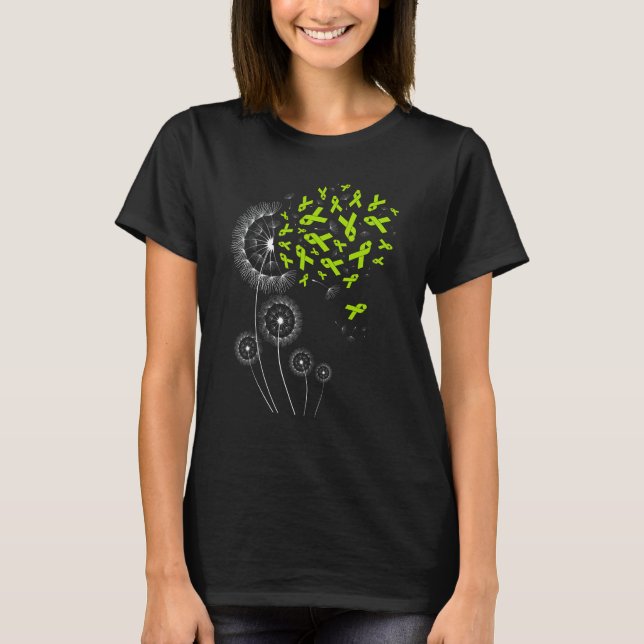 Lime Green Ribbon Dandelion Lymphoma Awareness Mon T-Shirt (Vorderseite)