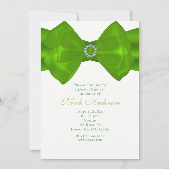 Lime Green Ribbon & Diamonds Elegante Einladungen (Vorderseite)