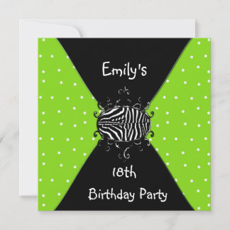 Lime Green Schwarz-weiße Einladung 18. Geburtstag
