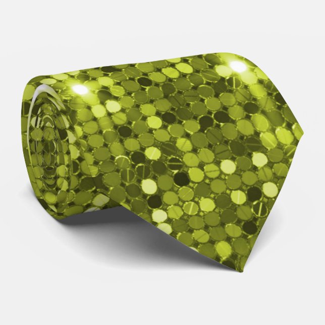 Lime Green Sequin Sparkle Neck Tie Krawatte (Gerollt)