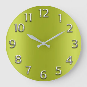Lime Green Silver Gray Gray Arabic Numbers Große Wanduhr