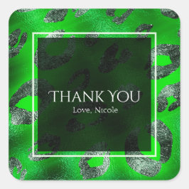 Lime Green & Silver Leopard Print Gastgeschenk Quadratischer Aufkleber