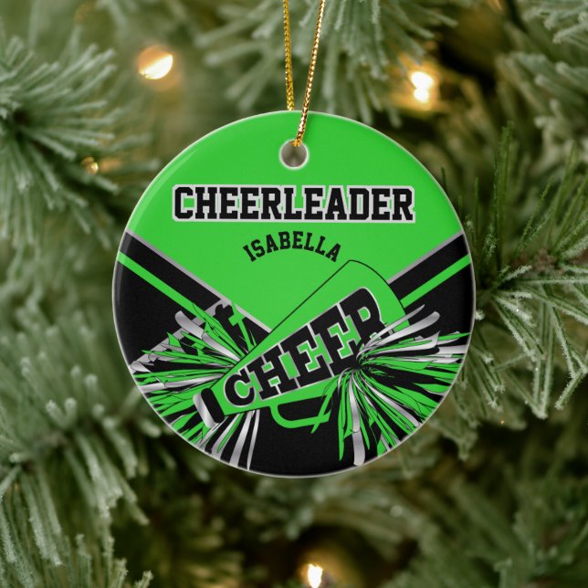 Lime Green, Silver und Black Cheerleader 📣 💖 Keramik Ornament (Baum)