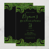 Lime Green Sparkle Glitzer Black Quinceañera