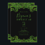 Lime Green Sparkle Glitzer Black Sweet 16 Party Einladung<br><div class="desc">Anpassen für jedes Ereignis</div>