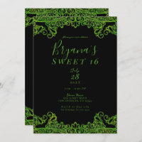 Lime Green Sparkle Glitzer Black Sweet 16 Party