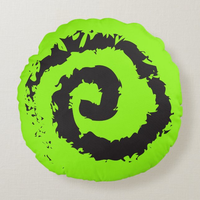 LIME GREEN SPIRAL Round Throw Kissen (Vorderseite)