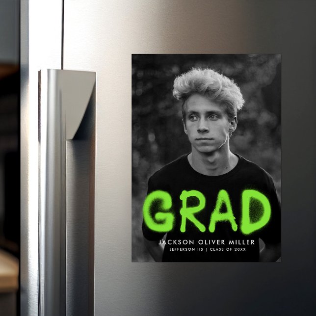 Lime Green Spray Paint Typografy Foto Abschluss Magneteinladung (Von Creator hochgeladen)