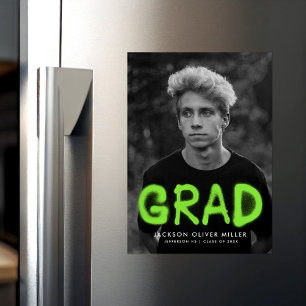 Lime Green Spray Paint Typography Photo Graduation Magneteinladung