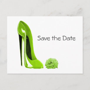 Lime Green Stiletto Shoe und Rose Ankündigungspostkarte