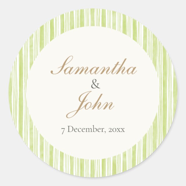 Lime Green Stripe Wedding Envelope Seal Sticker (Vorderseite)