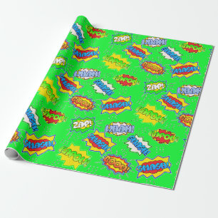 Lime Green Superhero Super Powers Kid's Geschenkpapier