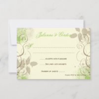 Lime Green Tan Grunge Wirbel Blätter Antwortkarten