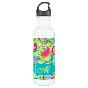 Lime Green Turquoise Modern Paisley Monogram Edelstahlflasche