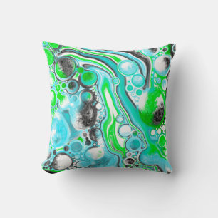 Lime Green und Aqua Blue Bubble Abstrakte Kunst Kissen