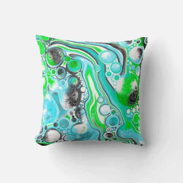 Lime Green und Aqua Blue Bubble Abstrakte Kunst Kissen (Vorderseite)