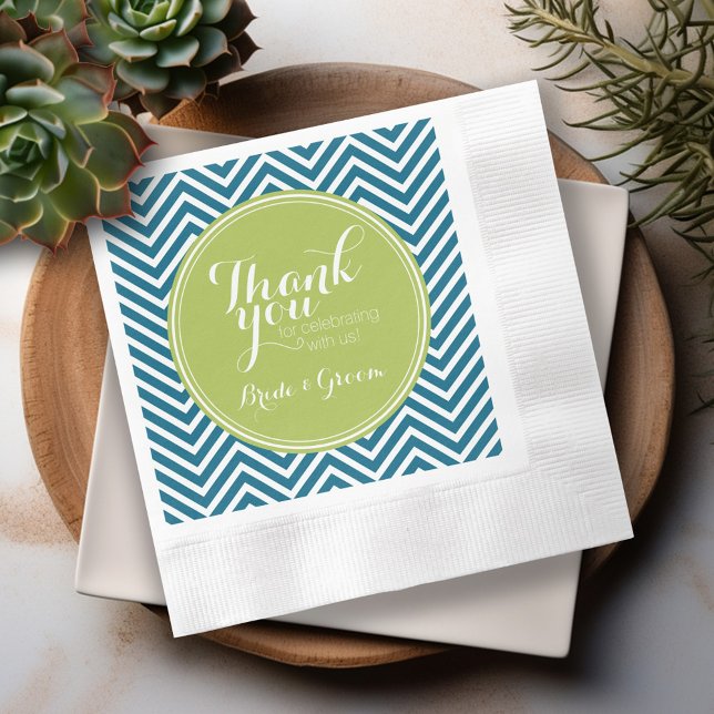 Lime Green und Aquamarines Zickzack Muster Monogra Serviette (Personalized Wedding Thank You Napkins)