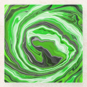 Lime Green und Black Marmor wie Wirbel Fluid Art Glasuntersetzer