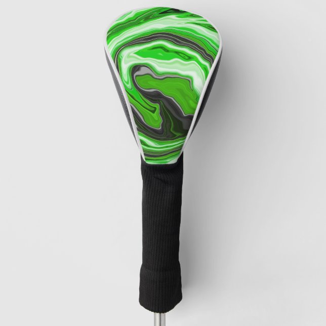 Lime Green und Black Marmor wie Wirbel Fluid Art Golf Headcover (Vorderseite)