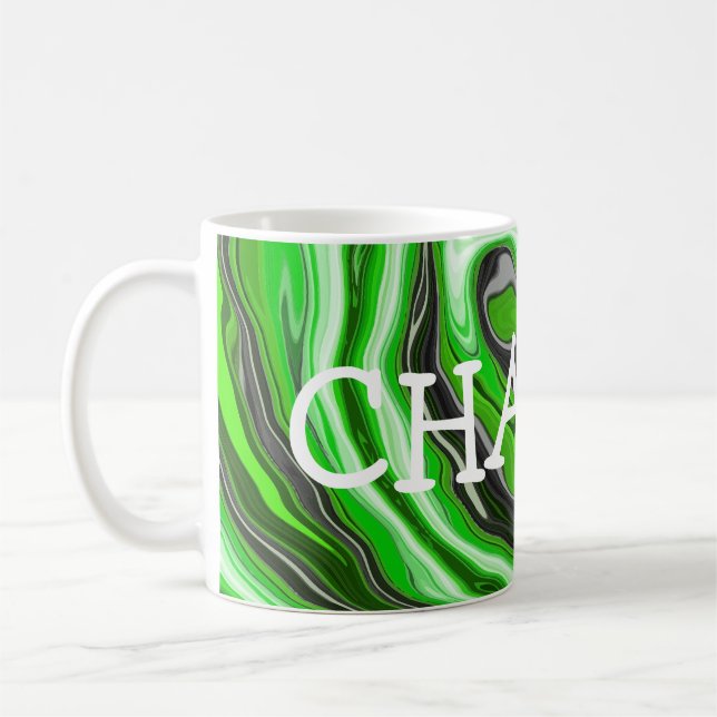 Lime Green und Black Marmor wie Wirbel Fluid Art Kaffeetasse (Links)