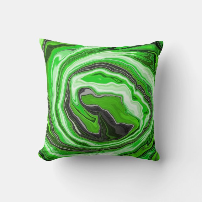 Lime Green und Black Marmor wie Wirbel Fluid Art Kissen (Vorderseite)