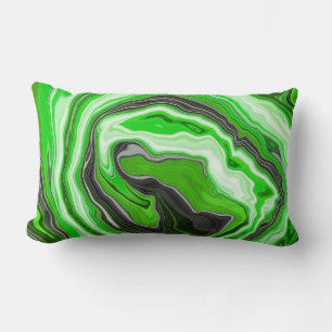 Lime Green und Black Marmor wie Wirbel Fluid Art Lendenkissen