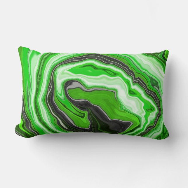 Lime Green und Black Marmor wie Wirbel Fluid Art Lendenkissen (Vorderseite)