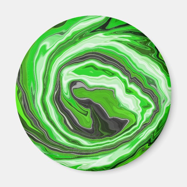 Lime Green und Black Marmor wie Wirbel Fluid Art Magnet (Vorne)