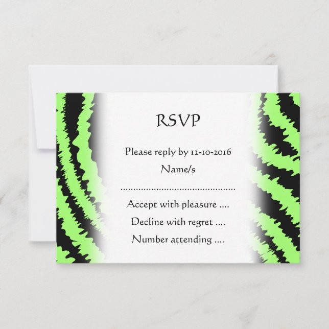 Lime Green und Black Zebra Print Pattern RSVP Karte (Vorderseite)
