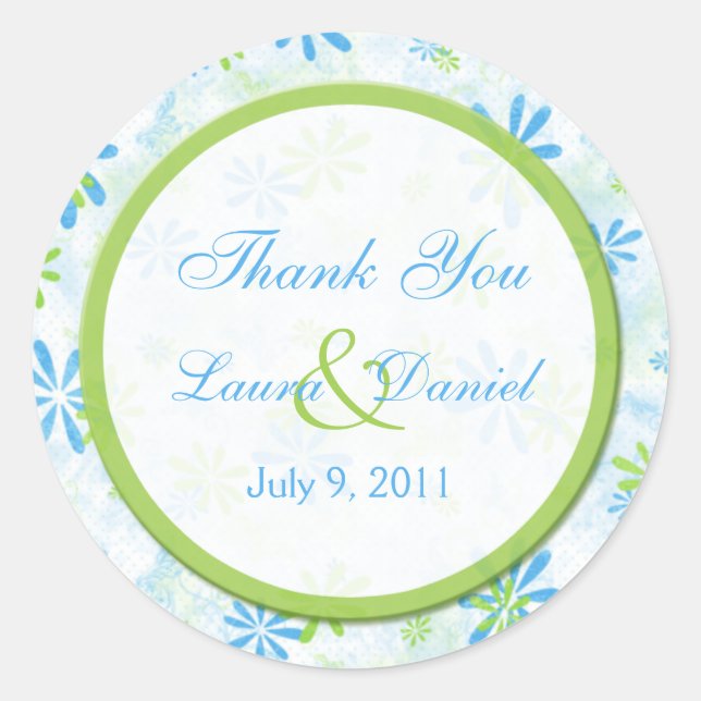 Lime Green und Blue Floral 1,5" Danke Sticker (Vorderseite)