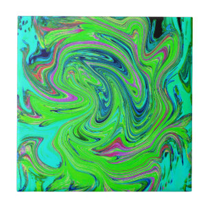 Lime Green und Blue Groovy Abstrakt Retro Art Fliese