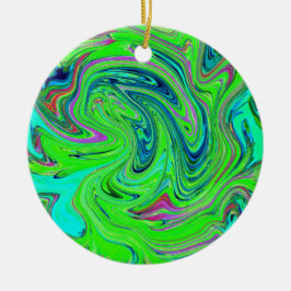 Lime Green und Blue Groovy Abstrakt Retro Art Keramik Ornament