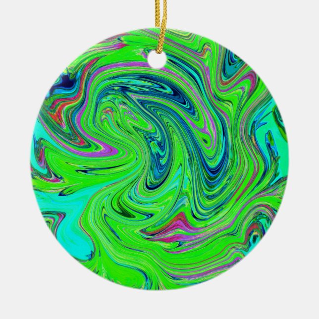 Lime Green und Blue Groovy Abstrakt Retro Art Keramik Ornament (Vorne)