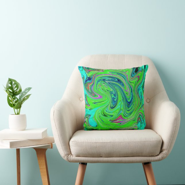 Lime Green und Blue Groovy Abstrakt Retro Art Kissen (Stuhl )