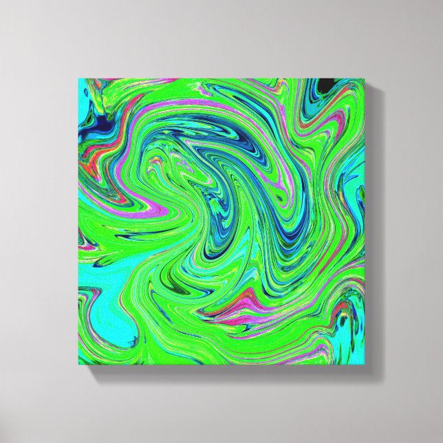 Lime Green und Blue Groovy Abstrakt Retro Art Leinwanddruck (Vorderseite)