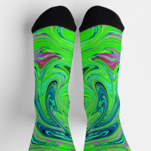 Lime Green und Blue Groovy Abstrakt Retro Art Socken