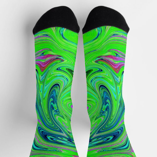 Lime Green und Blue Groovy Abstrakt Retro Art Socken (Oben)