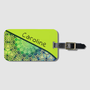 Lime Green und Blue Whimsical Boho Mandala Art Gepäckanhänger