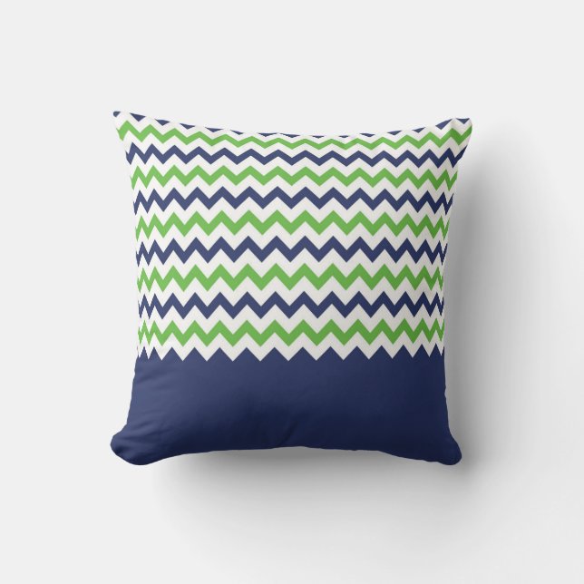 Lime Green und Navy Blue Zigzag Pillow Kissen (Vorderseite)