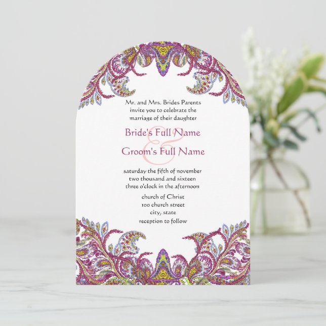 Lime Green und Raspberry Damask Einladung (Stehend Vorderseite)