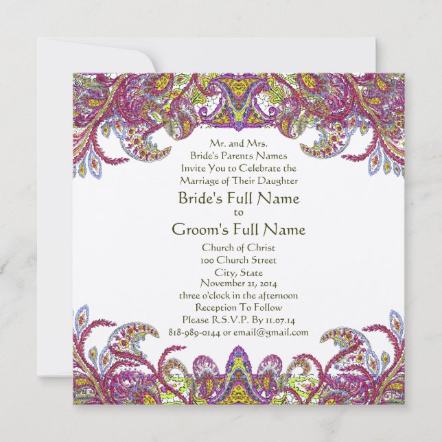Lime Green und Raspberry Damask Einladung (Vorderseite)