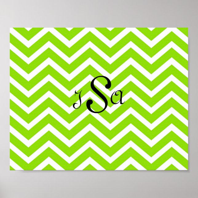 Lime Green und White Zickzack Monogram Wall Art Poster (Vorne)