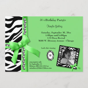 Lime Green und Zebra Striping Geburtstagsparty ein Einladung
