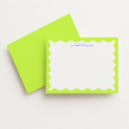 Lime Green Wavy Frame Note Card with Cobalt Text Einladung